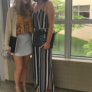 navy and white jumpsuit